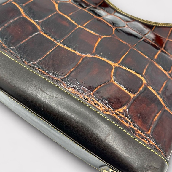 Vintage Dooney & Bourke Dark Brown Croc-Embossed Leather Hobo Shoulder Bag - Picture 10 of 11
